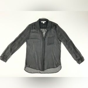 Diane von Furstenberg Women’s Black Sheer Pinstripe Button-Front Blouse Size 8